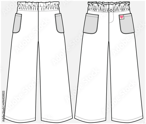 WIDE LEG CULOTTE BOTTOM WITH PAPER BAG WAIST DETAIL DESIGNED FOR TEEN AND KID GIRLS IN VECTOR ILLUSTRATION FILE