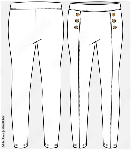 PONTE ROMA PANTS WITH CUT AND SEW DETAIL AND BUTTON DETAIL DESIGNED FOR TEEN AND KID GIRLS IN VECTOR ILLUSTRATION FILE