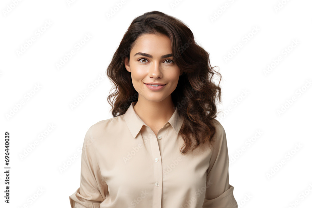 Charming single girl Self-confident, working people, smiling, in a good mood, wearing beige office shirts. on a transparent background Charming single girl Self-confident, working people, smiling, in a good mood, wearing beige office shirts. on a transparent background