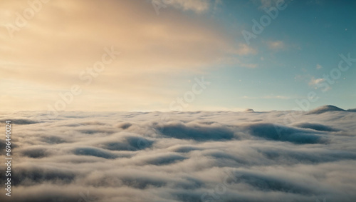 Dawn or sunset over the clouds  blue hour  aerial view.