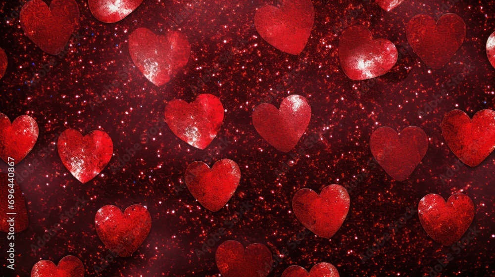 glitter that shines Hand drawn red hearts as a seamless background.