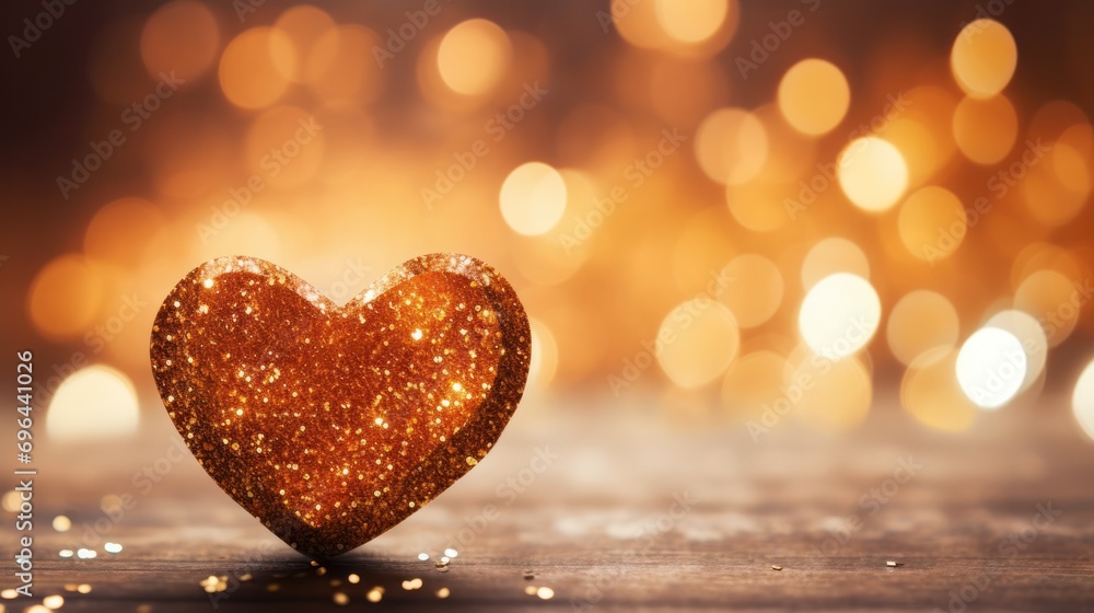 Shining golden heart shaped glitter background colorful glowing particles romantic