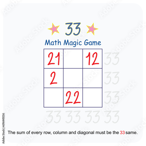 Magic math game for kids. Fun educational series vector illustration.