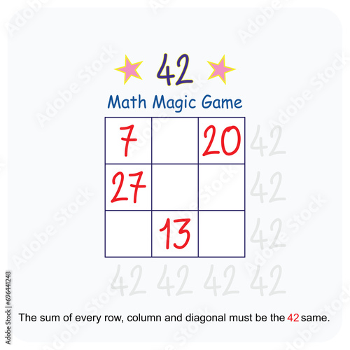 Magic math game for kids. Fun educational series vector illustration.