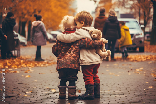 National Hugging Day. The little children hugging