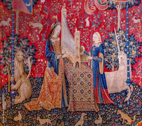 The lady and the unicorn tapestry, Cluny chapel, Paris, France