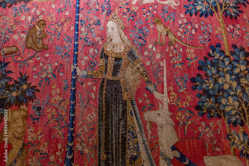 The lady and the unicorn tapestry, Cluny chapel, Paris, France photo