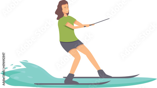 Cute girl water skiing icon cartoon vector. Beach pursuit. Coastal maritime