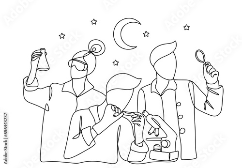 Scientists. Night. One line