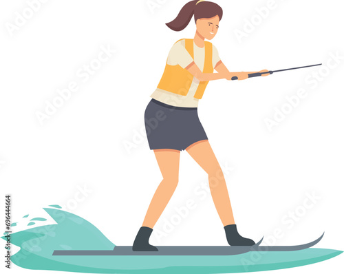 Rider girl water skiing icon cartoon vector. Aquatic gliding. Equipment pursuit