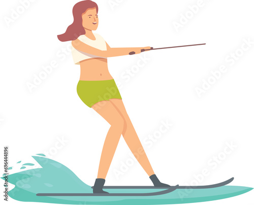 Cute girl water skiing icon cartoon vector. Beach activity. Sea swim