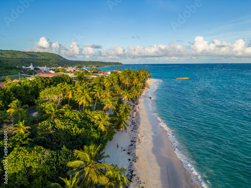 Guadeloupe - Marie Galante - Amazing caribbean beach with many colors from drone view