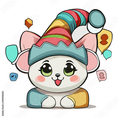 Colorful Christmas Cat in Adorable Hat     Festive Feline Illustration for Seasonal Greetings  Winter Graphics  Holiday Designs  New Year Cards  Cute Kitty Art  cat with a hat