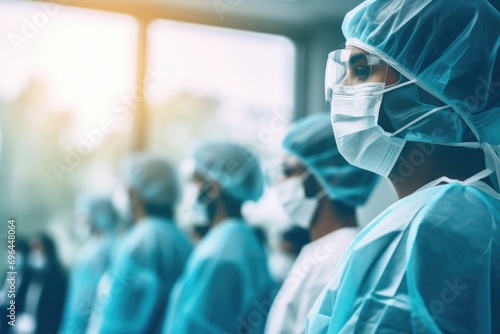 Team surgeon at work in operating room. Group of surgeons in operating room with surgery equipment, A team of doctors in the hospital, Background with selective focus, AI Generated photo