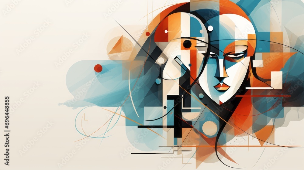 Obraz premium face of a woman in cubist style on white background