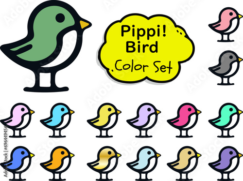 シンプルな小さな鳥アイコンのカラーバリエーションセット