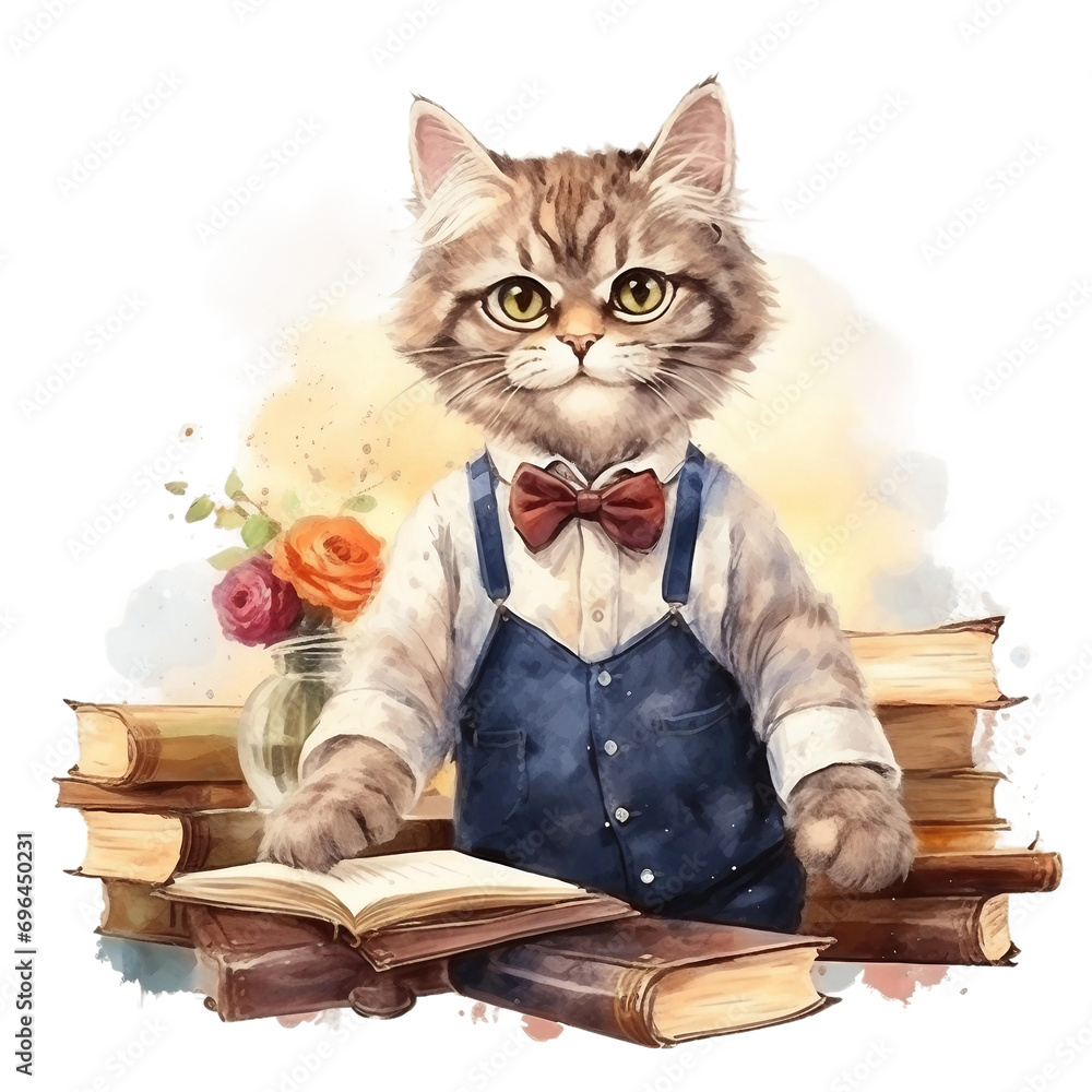 cat with books