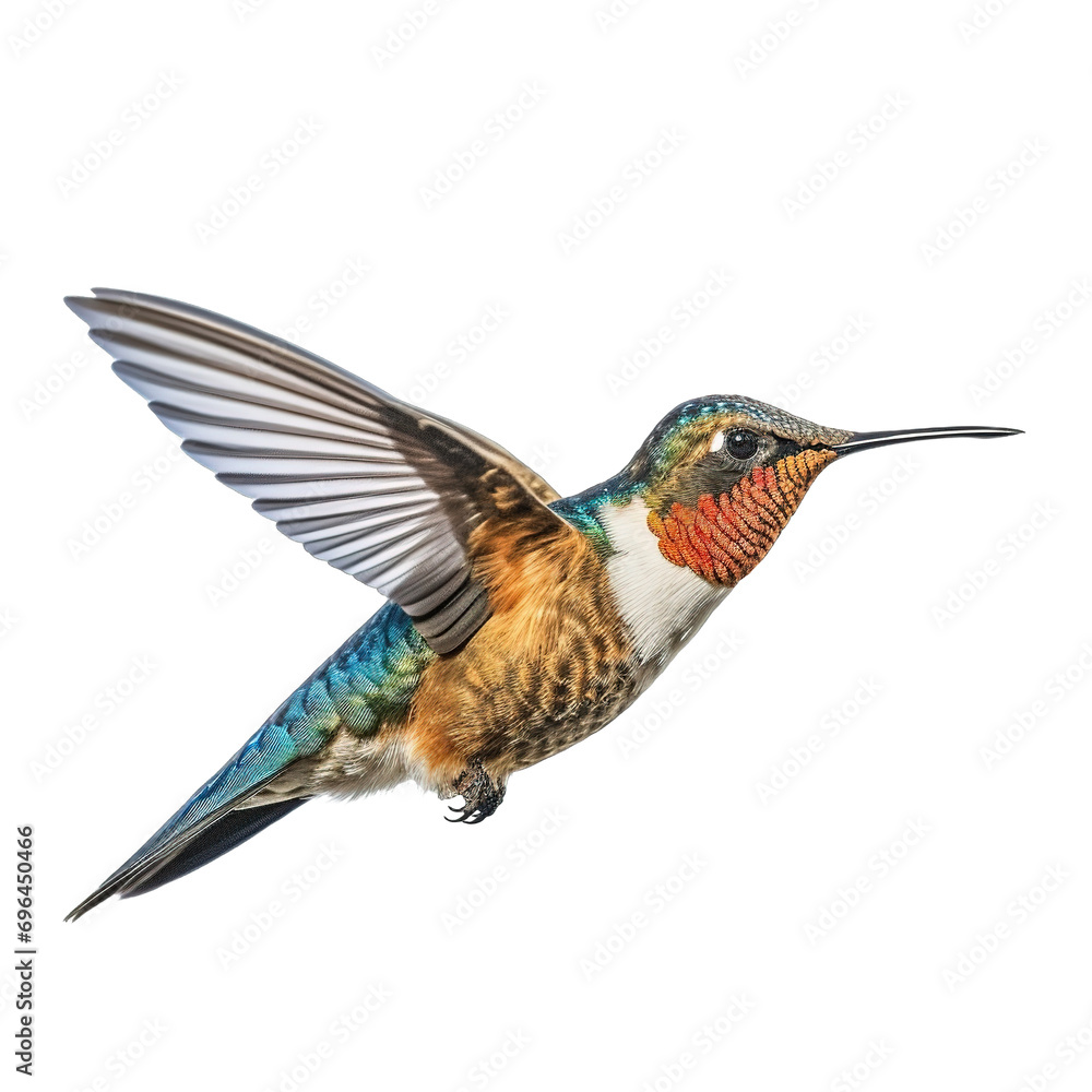 Fototapeta premium Close-up of hummingbird flying on transparent background Generative AI