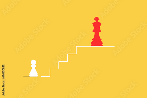 Ambition vector concept with pion look the the king on top. Success, achievment, motivation business symbol. Eps10 vector illustration. photo