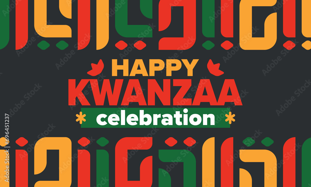 Kwanzaa celebration. Happy African and African-American holiday. Seven days festival, celebrate annual from December to January. Black History. Poster, card, banner and background. Vector illustration