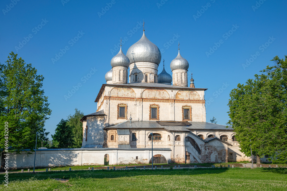 The ancient Znamensky Cathedral on a summer day. Veliky Novgorod, Russia