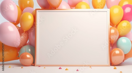 Blank white card with balloons