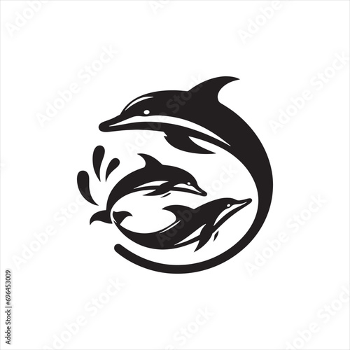 dolphin silhouette: Tropical Twilight, Sunset Dolphins, and Evening Marine Enchantment in Twilight Silhouettes - Minimallest fish black vector
