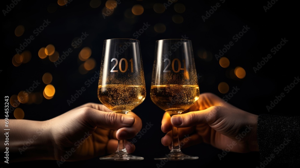 A festive New Year 2024 celebration with a glass of champagne. A festive New Year 2024 celebration with a glass of champagne.