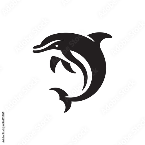 dolphin silhouette: Seaside Sunset, Leaping Dolphins, and Golden Hour Marine Beauty in Radiant Silhouettes - Minimallest fish black vector
