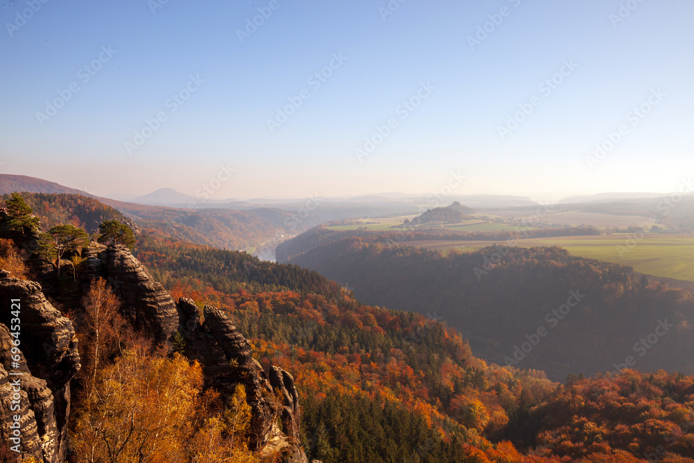 Panorama from the viewpoint of the rock city with a valley where the river flows