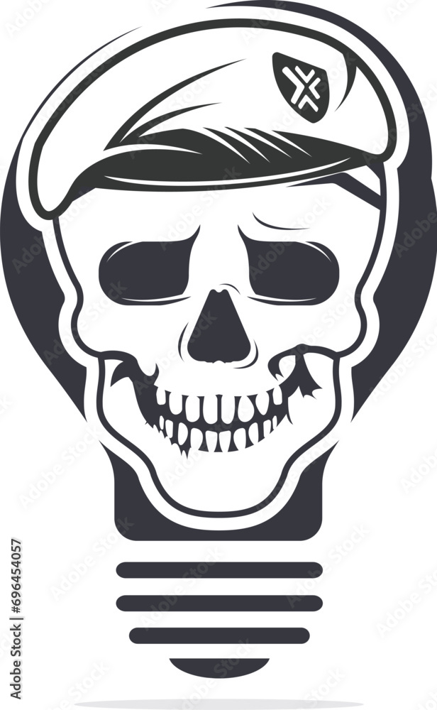 Bulb and Skull Army Vector Logo Design.