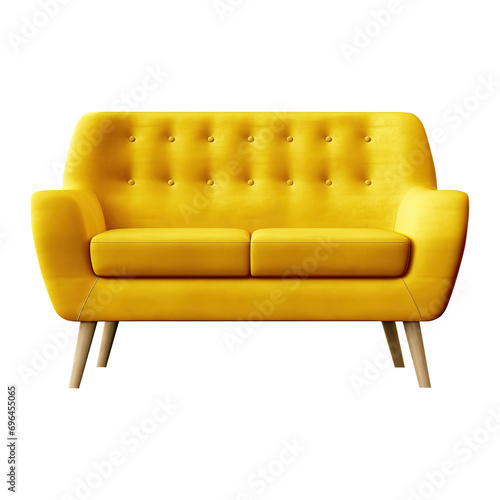 stylish yellow sofa with wooden legs on transparent background Generative AI © mooxlabs