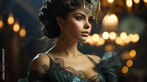 Woman in masked ball gown on separate background, AI Generated