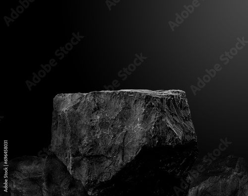 Stone podium on dark background.