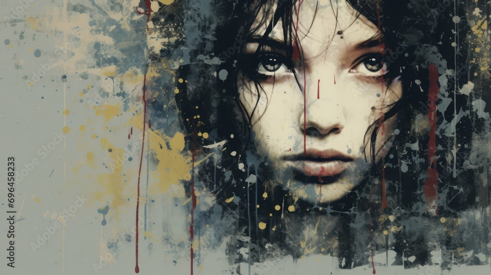 Fear emotions of the female mood represented in grunge style on a white background with space for text and graphics
