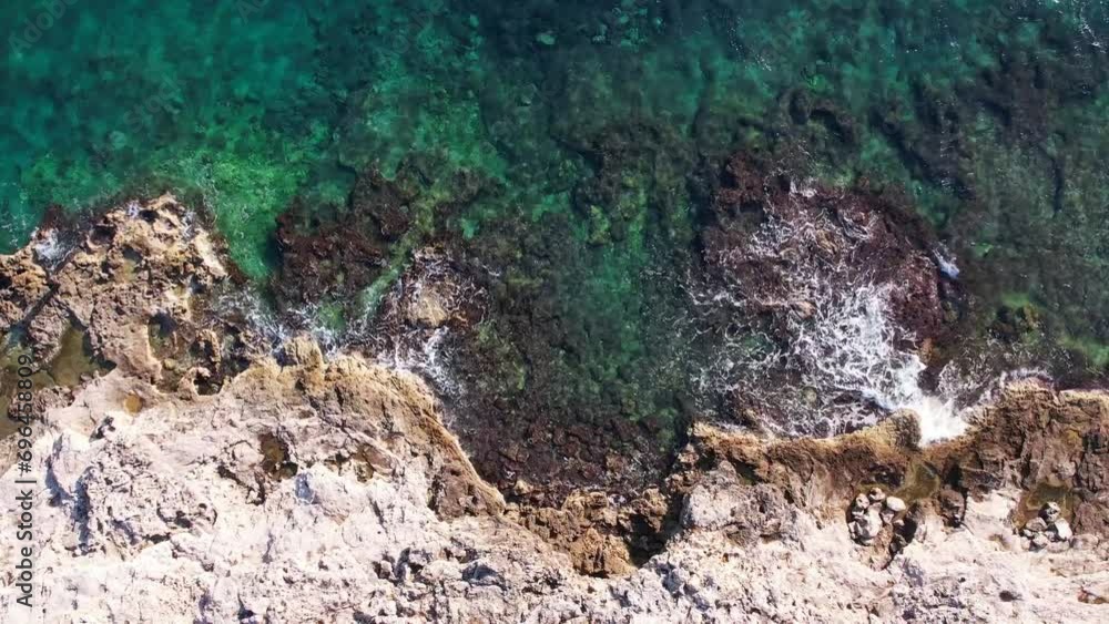 Mediterranean coastline drone shot seaside calm Mediterranean coastline drone shot seaside calm