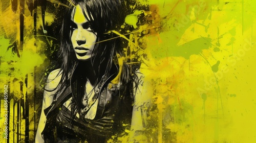 Fear emotions of the female mood represented in grunge style on a yellow background with space for text and graphics
