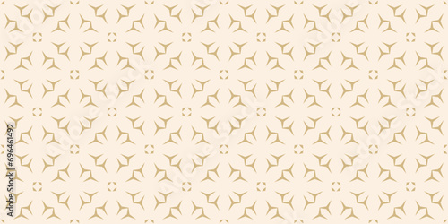 Seamless pattern with abstract golden floral geometric shapes, snowflake silhouettes. Minimalist gold and beige vector background. Simple elegant minimal texture. Repeat geo design for decor, print photo