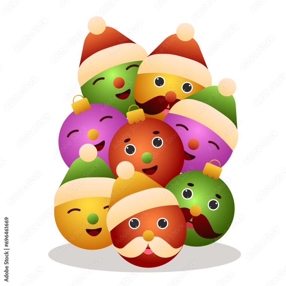 Obraz premium Cute characters Christmas balls for Christmas tree. cartoon Vector illustration.