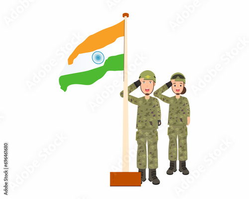 Indian army soldier saluting India flag celebrating 26th of January, Indian republic Day