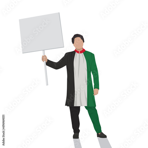 Flat design of a man holding blank board suitable for entering text
