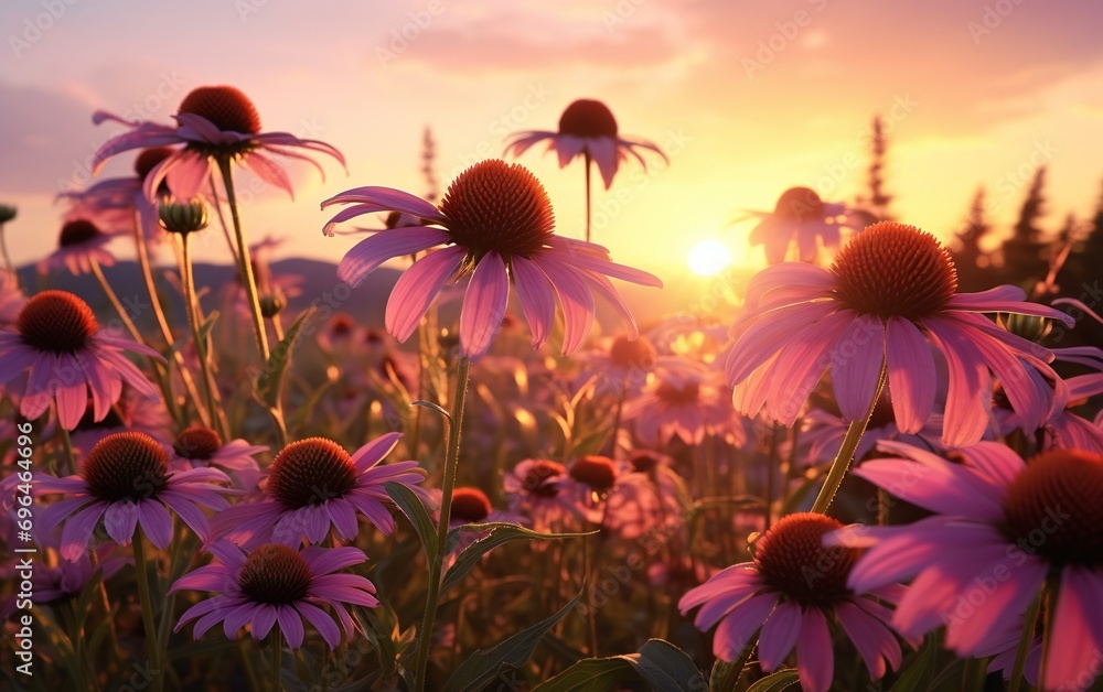 Echinacea flowers during golden hour