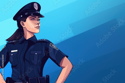 Crimefighting Commitment: An Up-Close Glimpse at a Female Police Professional, Perfect for Ad Campaigns or Promotions, Providing Thoughtful Space for Text and Graphics photo