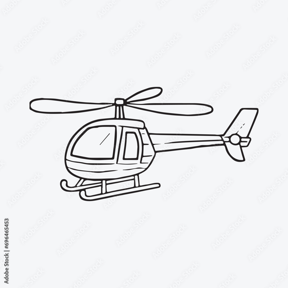 Helicopter coloring page hand drawn for kids vector black and white color