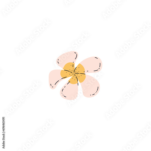 Frangipani or Plumeria Hawaiian exotic flower, flat vector illustration isolated.
