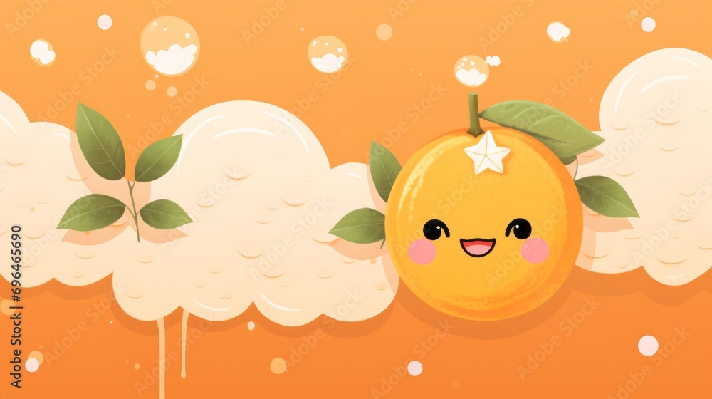 orange fruits in kawaii style on orange background orange fruits in kawaii style on orange background
