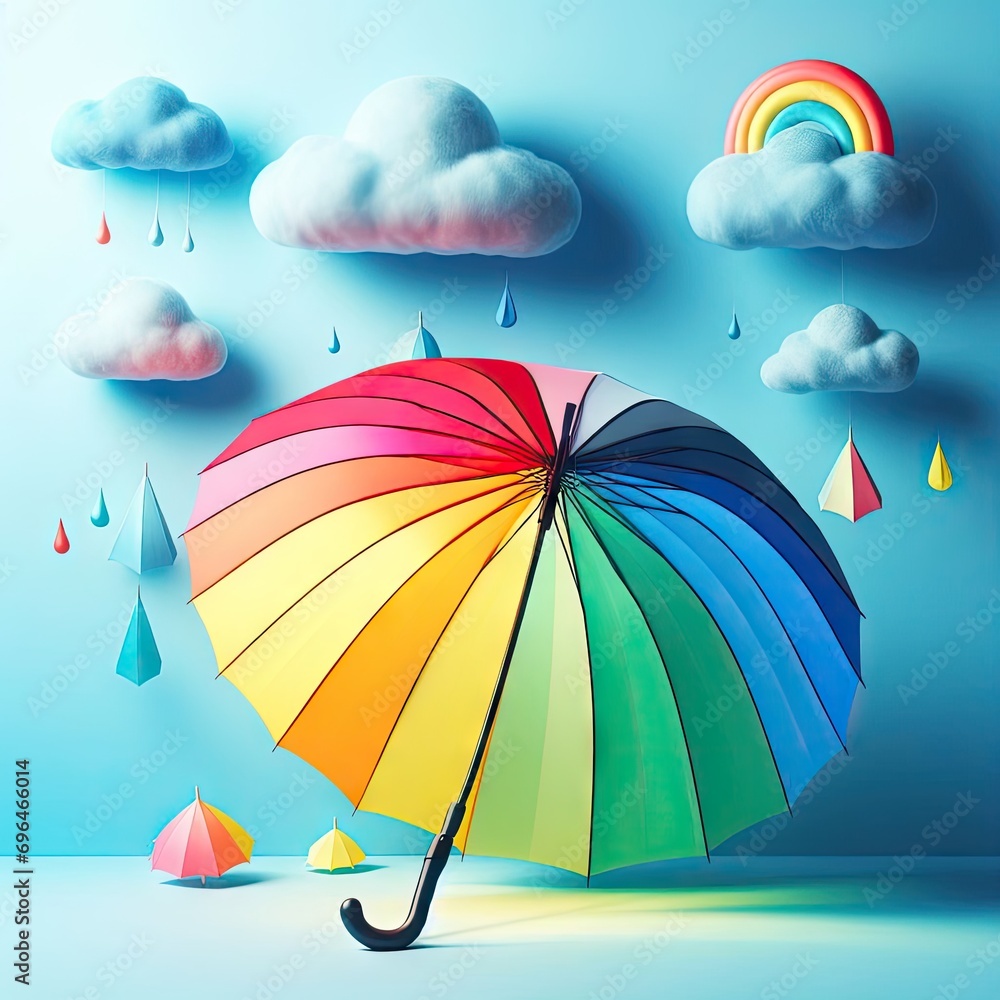 rainbow umbrella with clouds and rain
