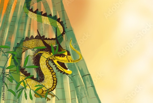 年賀状素材　辰年　竹林の中の龍