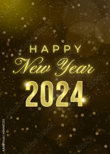 Happy New Year 2024 Golden lights elegant with copy space area. For poster, social media post, banner, and card