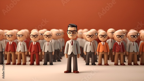 3D Render One Different Man in the Group of People  Individuality  Uniqueness  Diversity